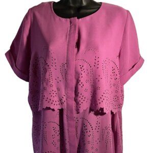 Bon Worth Small Petite Short Sleeve Pink Cutout design style double layer Blouse